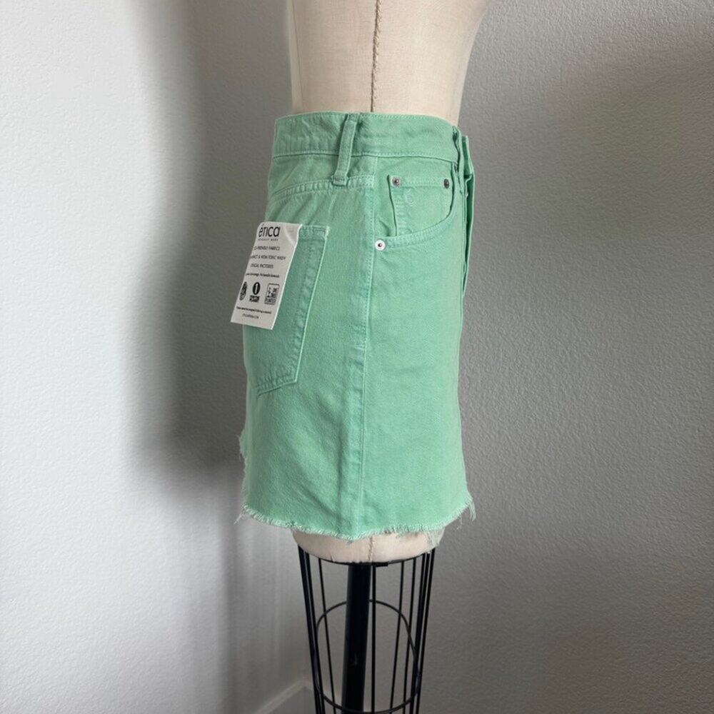 Etica | NWT High Waisted Green Denim Mini Skirt Size 25" - Picture 4 of 11